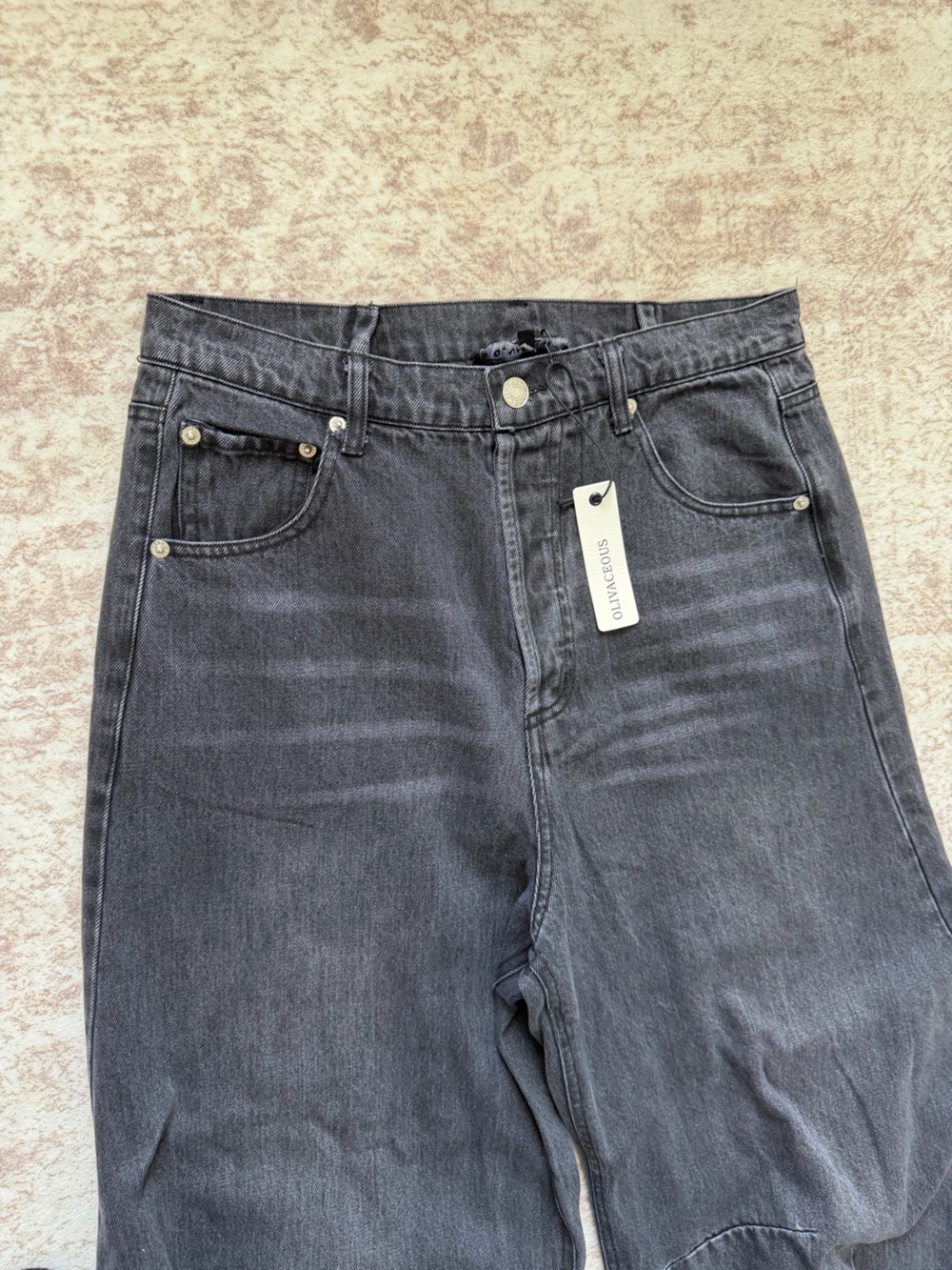 Olivaceous Women's High-Rise Charcoal Barrel Black Jeans